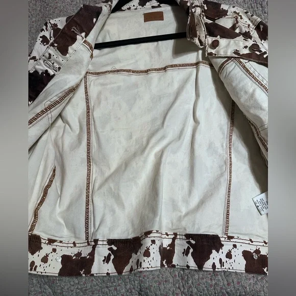 Judy Blue Brown and White Cow Print Jean Jacket - Picture 2 of 3